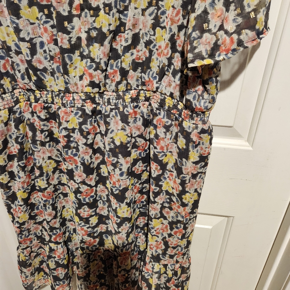 LOFT floral long sleeve chiffon ruffle dress NEW Boho Peasant Tea Party XL - Picture 6 of 7